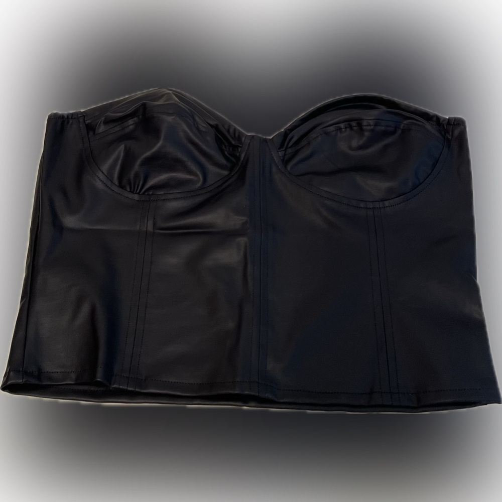 NWOT ASOS Design strapless leather look corset top in black. Size US 14 UK 18